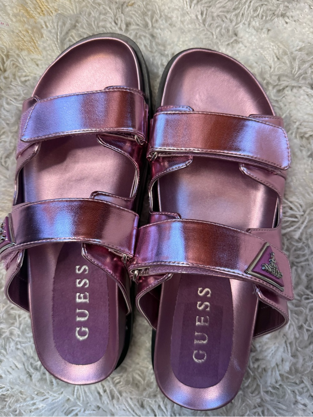 GUESS Metallic Purple/Pink Double-Strap Slide Sandals new 10